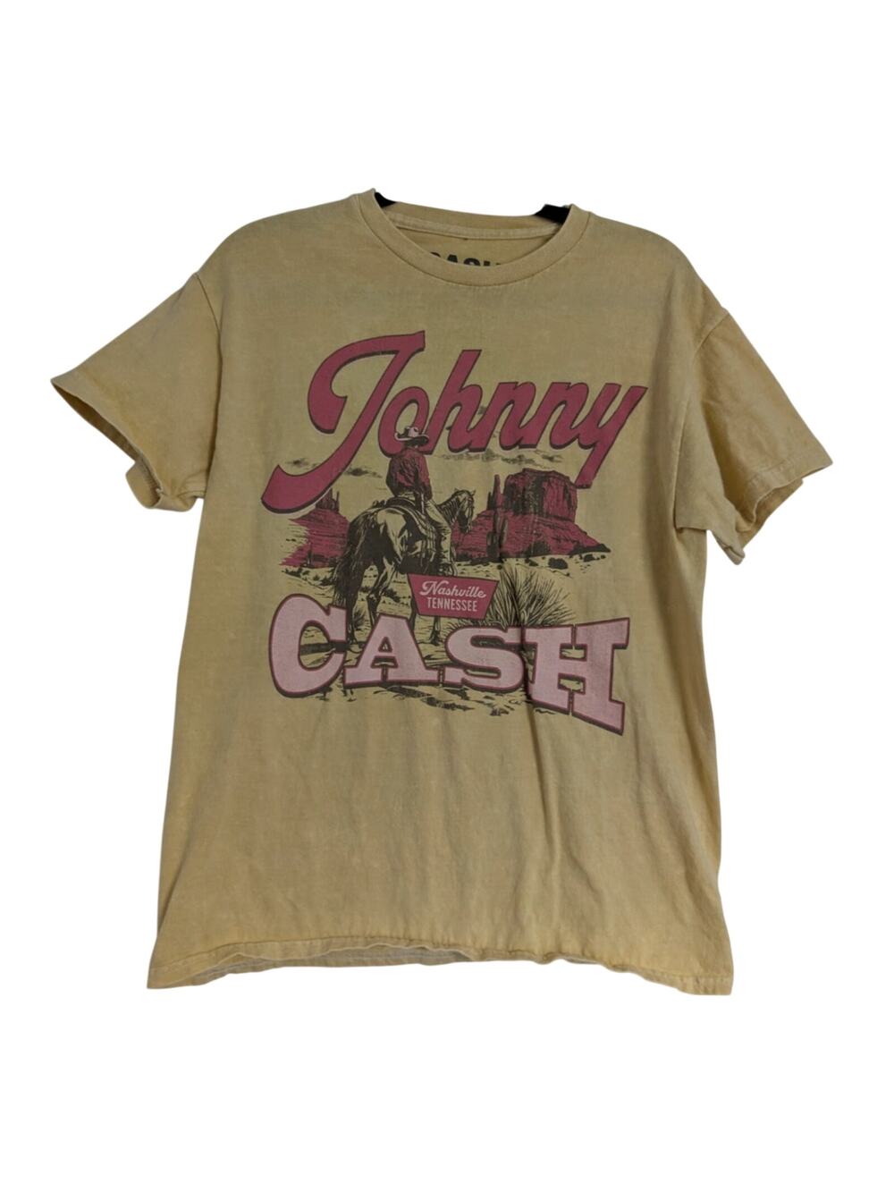 Johnny Cash Medium Yellow Band Music T Shirt Vintage Crewneck Short Sleeve